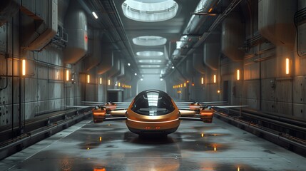 Futuristic Car Parked in Dimly Lit Tunnel