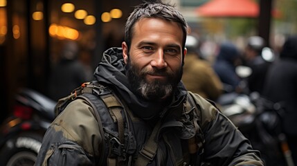 Fototapeta premium Bearded Man in Black Jacket