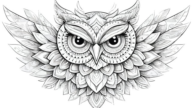 Cute owl mandala coloring page flat vector isolated