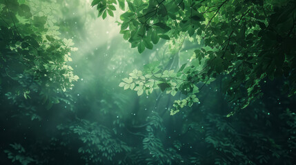 Fototapeta na wymiar Mystical forest canopy with emerald green foliage