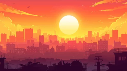 Fotobehang Flat image of sunset over a city landscape © standret