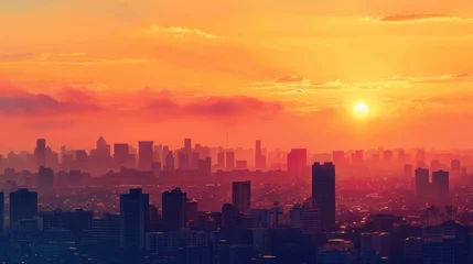 Muurstickers Flat image of sunset over a city landscape © standret