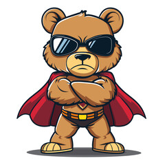 Cute cartoon teddy bear in superhero costume. Vector illustration.