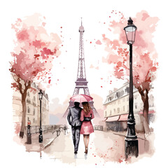 Watercolor Romantic Paris Clipart clipart isolated on