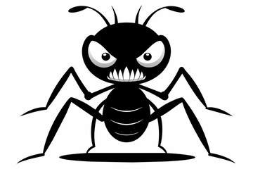 angry  ant  silhouette, simple clean, black and white