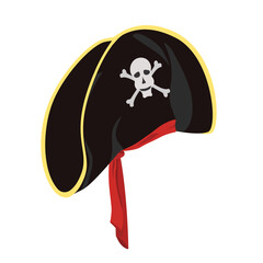 Pirate hat black with skull and crossbones, isolated on white background.Vector illustration of a pirate headdress.