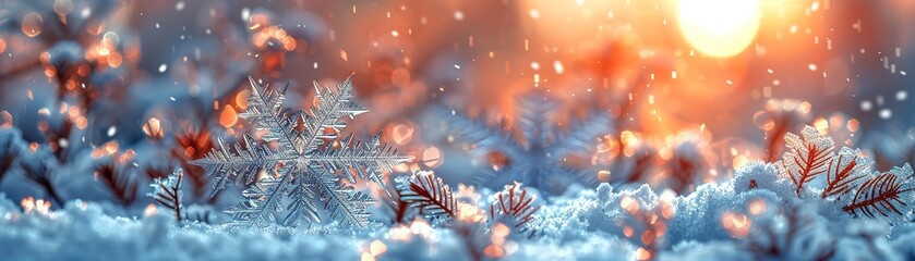 Frozen Whispers Snowflakes captured on a macro scale - obrazy, fototapety, plakaty