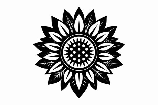 bohemian sunflower black silhouette icon vector 