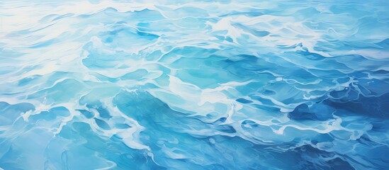 Fototapeta premium A detailed painting capturing the mesmerizing pattern of wind waves in the ocean, with shades of azure and electric blue creating a fluid natural landscape