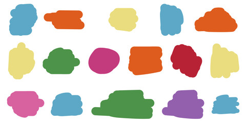 Set of hand drawn Doodle frames. Empty colorful speech bubbles isolated transparent background. Blank paper text field. Flat Frame kit. Vector illustration. EPS 10 