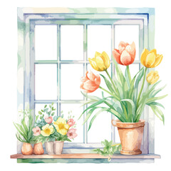 Obraz na płótnie Canvas Watercolor Spring Window Clipart 