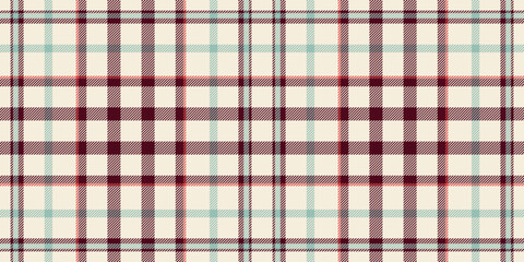 Window vector textile pattern, coloured tartan texture background. Geometry check plaid seamless fabric in antique white and red colors.