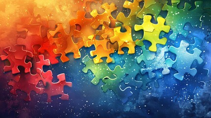 Colorful Puzzle Background For World Autism Awarness Day - obrazy, fototapety, plakaty