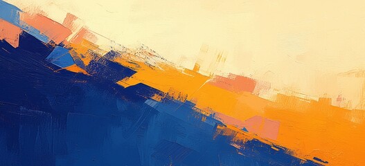 Abstract oil painting background with a blue, orange and yellow color palette. 