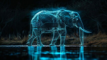 Digital art auction of majestic elephant holograms, proceeds supporting wildlife conservation , 8k - obrazy, fototapety, plakaty
