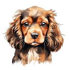 cute watercolor Charles spaniel dog breed illustration