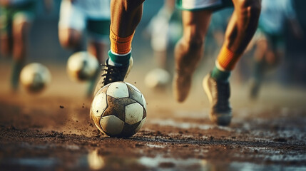 Soccer player kicking the ball - obrazy, fototapety, plakaty