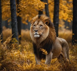 male lion in the wild looking furious 