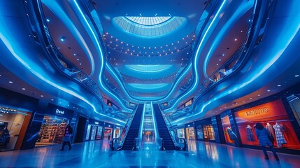 Illuminated Facade With Blue Ceiling Lights