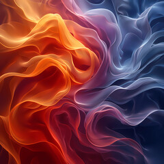 Beautiful abstract background with colorful waves of fire and smoke, orange blue purple red color, silk fabric