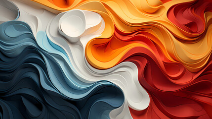 Abstract background with colorful waves and swirls; Creating an elegant and artistic design; Orange, blue, red and white