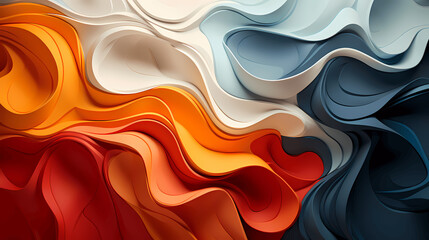 Abstract background with colorful waves and swirls; Creating an elegant and artistic design; Orange, blue, red and white