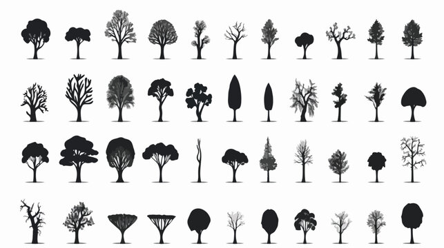 Flat vector icon design collection tree silhouette
