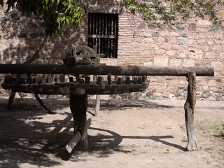 Old mill donkey powered Loreto old mission on sunny day Baja California Sur Mexico
