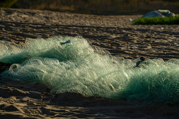 fishing net in punta lobos beach, baja california sur mexico
