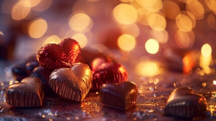Valentine's day , festive lights background hearts scene with chocolates love valentine's day shiny background 