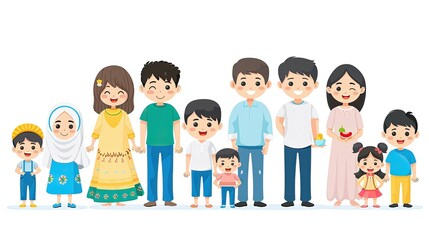 Fototapeta premium Illustration of diverse family members smiling.