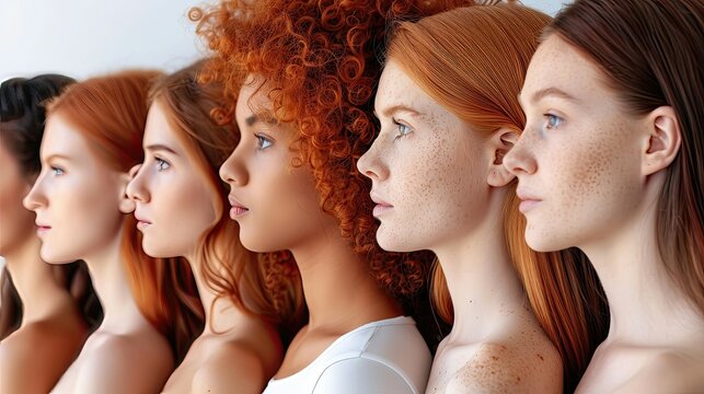 Side profiles of women showcasing a gradient of different hair colors.