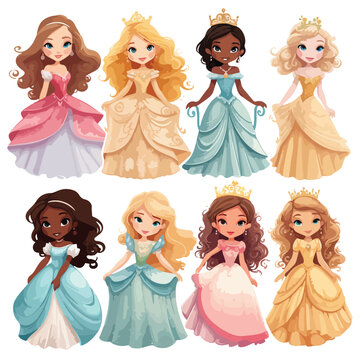 World Princesses Clipart isolated on white background