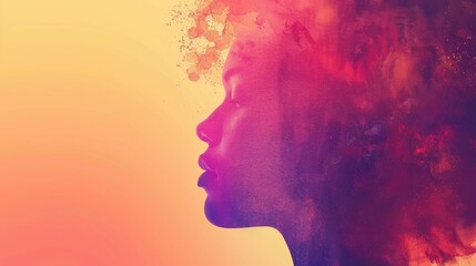 A profile of an African woman with a vibrant, abstract background.