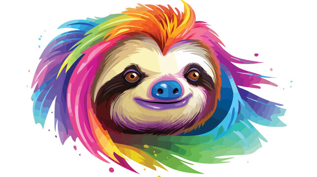 Funny sloth head with unicorn rainbow horn
