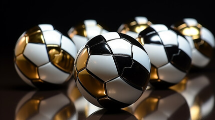 Colorful soccer balls on a dark background