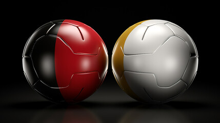 Colorful soccer balls on a dark background