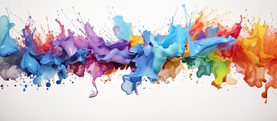 A vibrant row of colorful splashes of paint in violet, magenta, and electric blue, creating a...