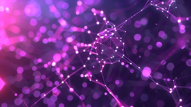 The image captures the essence of a digital synapse, sparkling in shades of purple and pink, symbolizing the flow of information in technology and neuroscience