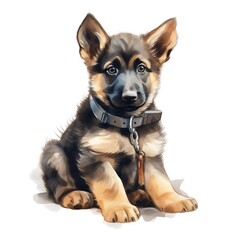 cute watercolor German Sheperd dog breed illustration
