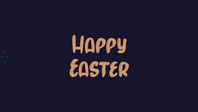 A colorful Happy Easter greeting with stylized font on a dark background. Perfect for sharing Easter greetings with a cheerful diagonal arrangement