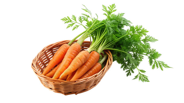 A fresh carrots in basket isolated on Transparent background.