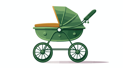 Green baby carriage.  flat vector isolated on white