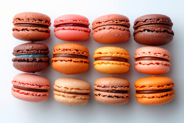 Obraz na płótnie Canvas Sweet and colourful french macaroons or macaron on white background, Dessert.