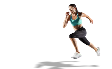 Sports transparent background. The woman with runner on the street be running for exercise. © vitaliy_melnik