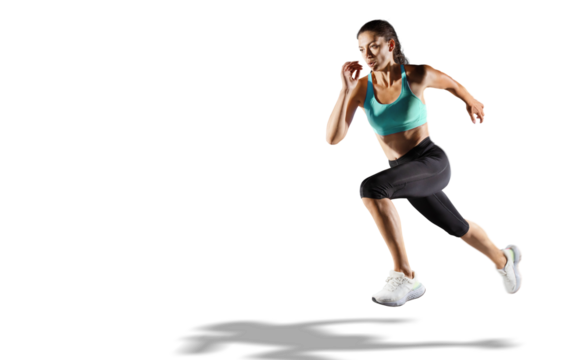 Sports transparent background. The woman with runner on the street be running for exercise.