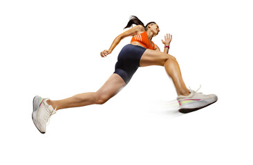 Sports transparent background. The woman with runner on the street be running for exercise. - 762261502