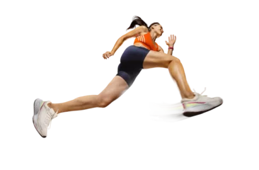 Sports transparent background. The woman with runner on the street be running for exercise. © vitaliy_melnik