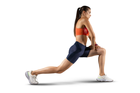 Beautiful woman at the gym doing fitness exercises. Sports transparent background.	
