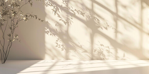 Serene scene of a plant casting a delicate shadow on a sunlit wall
